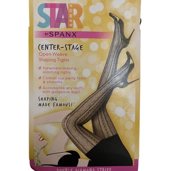 SPANX Star Power Center Stage Shaper Tights Black Diamond Stripe Women's Size B - Picture 1 of 6